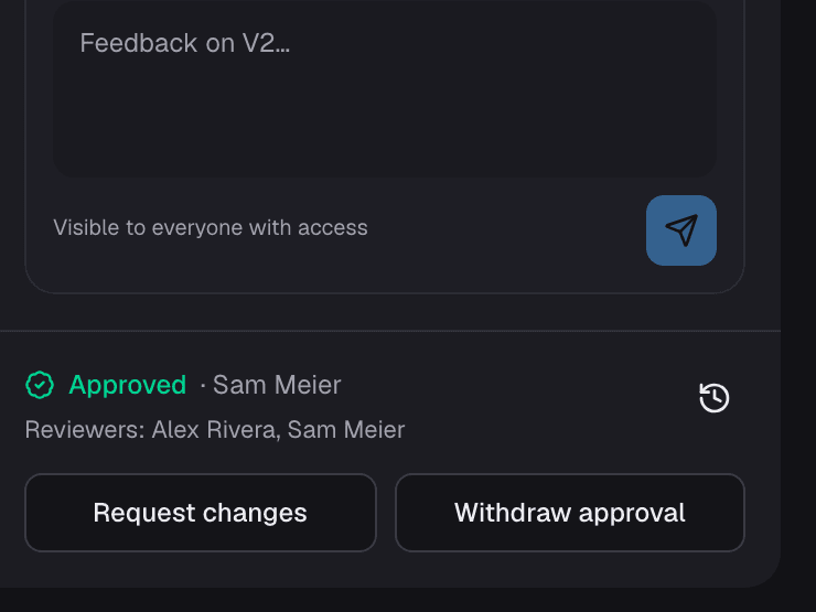 The decision bar showing an approval by Sam Meier
